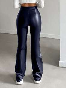 EURMUSE Women's Fashionable Versatile Commuting Solid Color High-Waisted Jeans - Navy Blue - View 2