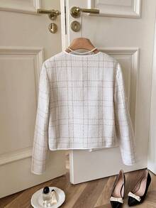 SHEIN Frenchy 女士优雅格纹西装外套，通勤必备 - 彩色 - 查看 2