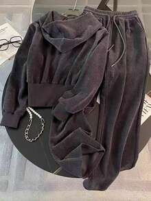 Franclia 2件套大码女式宽松连帽衫和阔腿裤套装