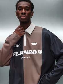 PLAYBOY X SUMWON Quarter Zip Retro Polo Sweatshirt With Collared Neckline And Color Block Design - Multicolor - View 4