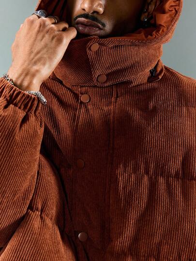 Street Life Veste d'hiver à capuche décontracté à boutonnage simple à manches longues de couleur unie pour hommes