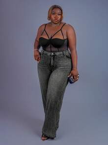 CurvyTilda Plus Size Adjustable Boned Bustier One-Piece Bodysuit, Elegant For Commuting, Workplace, Refined Afternoon Tea, Slightly Sexy For Dates, Concerts, Parties, INS Style, For Hourglass Body Shape, For Summer - Black - View 2