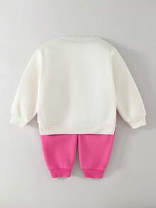 THE HAPPY LOOK 2pcs/Set Young Girl Letter Graphic Knit Soft Round Neck Long Sleeve Pullover Hoodie And Elastic Waist Pants - Multicolor - View 4