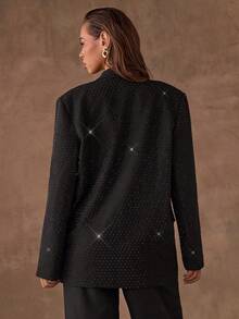 SHEIN BAE Women's Glitter Rhinestone Embellished Long Sleeve Elegant Party Blazer - Black - View 2