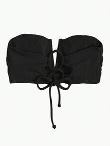 Swim Vcay Ruffled Bandeau Bikini Top With V-Wire - Black - View 3