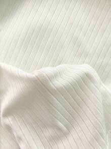 Chiquease 女式不对称领口金属装饰罗纹休闲舒适T恤 - 杏色 - 查看 5