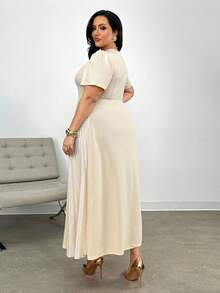 Firerie Plus Size Women Elegant Ruched Casual Stretchy A-Line Short Sleeve Dress For Date And Party, Spring/Summer,Graduation Dress - Apricot - View 2