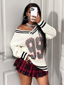 BamGleam Women's V-Neck Printed Casual Knit Sweater, Autumn/Winter