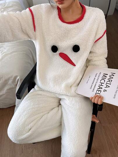 Dream Adore 3D Snowman Geborduurde Cozy Women Long Sleeve Pajama Set view 2