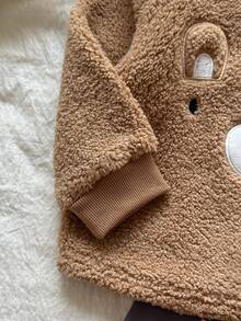 Vintaside Kids 女婴秋冬毛绒可爱熊刺绣圆领长袖卫衣搭配简约休闲熊数码印花裤套装，适合露营和居家穿着 - 棕色 - 查看 7