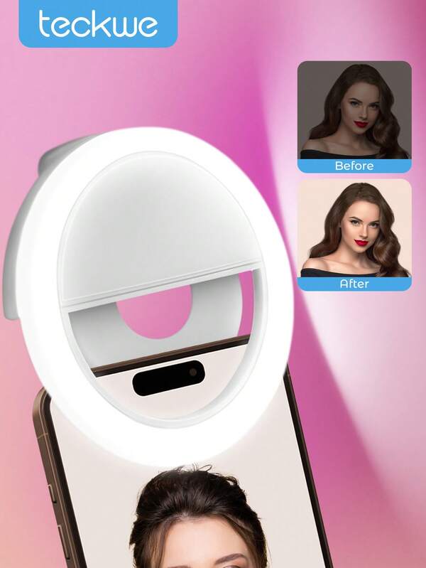 Teckwe Selfie Ring Light Rechargeable Portable Clip-On Selfie Fill Light 4 Levels Of Adjustment For Smart Phone Photography,Camera Video,Girl Makes Up Gifts,Must-Haves For Autumn And Winter Holiday Camping Holiday Essentials Vacation Accessories,Camping Supplies