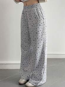 Livesso Damskie spodnie z szerokimi nogawkami w kwiaty, na co dzień, jesień