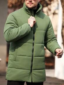 Manfinity Homme Men's Fashionable Versatile Solid Color Long Sleeve Coat, Winter - Green - View 6