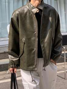 DAZY Men's PU Fabric Military Green Jacket And Coat, Autumn/Winter - Green - View 2