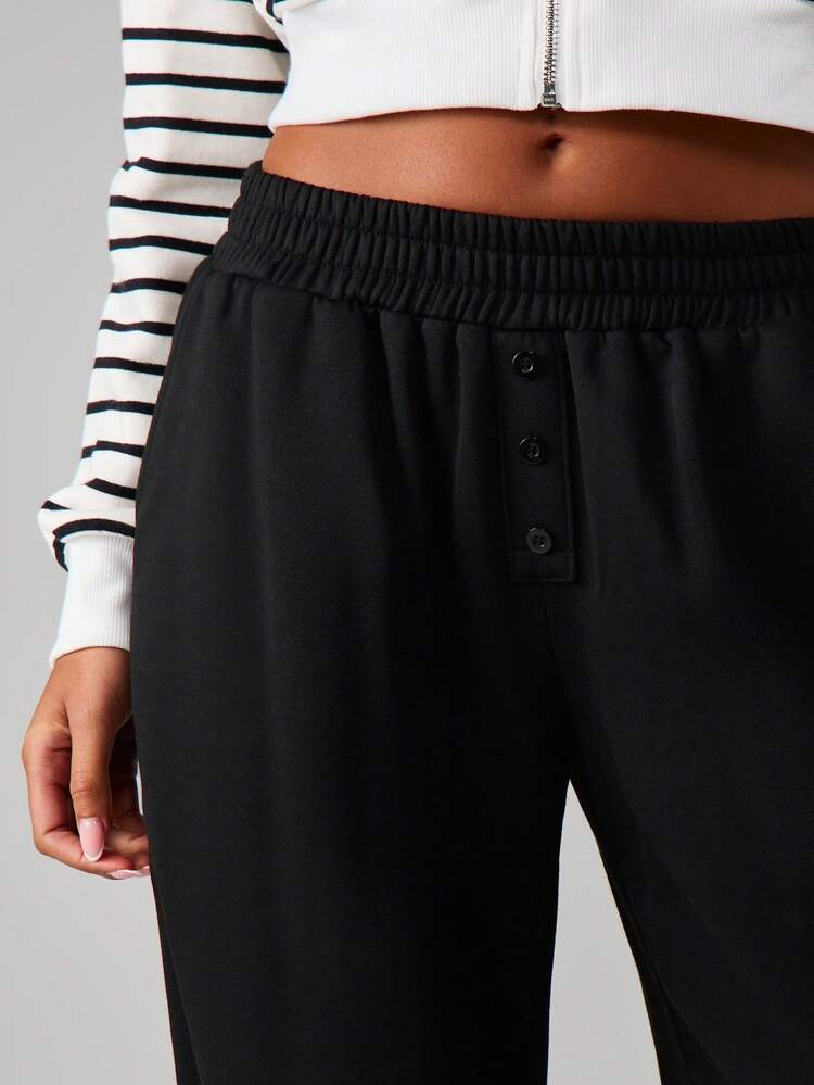 Missguided x Playboy Button Detail Cuffed Joggers For Casual Loungewear And Everyday Comfort With Elastic Waistband