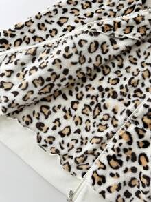 Elamini 1 chiếc áo khoác nỉ giữ nhiệt mềm mại, họa tiết da báo, phối màu tương phản, có khóa kéo hình trái tim, thích hợp mặc nhà cho nữ, mùa thu/đông. - Nhiều màu - Xem 8