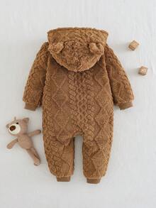 Cozy Pixies Bộ đồ liền thân dày có mũ trùm đầu hình tai gấu hoạt hình cho bé trai, thích hợp mặc trong nhà, ngoài trời thường ngày, trượt tuyết, trở lại trường, hàng ngày, thể thao, vui chơi, tiệc tùng vào mùa thu/đông - màu nâu - Xem 2