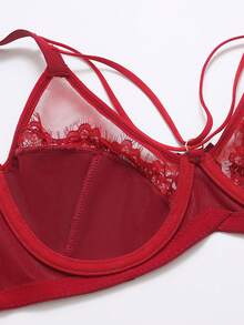 1pc Christmas Lace Patchwork Women Underwire Bra Lingerie Bra - Burgundy - View 4