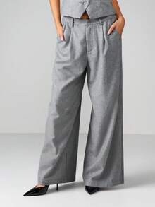 MISSGUIDED 阔腿高腰西裤，适合办公室、商务、职业场合，正式阔腿裤 - 淺灰色 - 查看 6