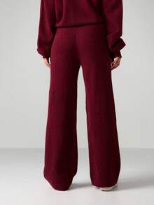 MISSGUIDED 针织阔腿运动裤，饰有品牌标志，秋冬舒适休闲裤，圣诞节必备 - 酒紅色 - 查看 2