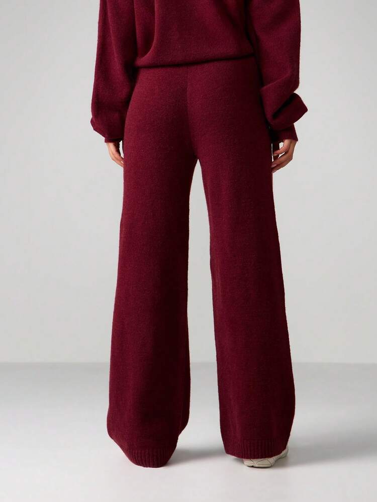 MISSGUIDED Calça de Moletom de Perna Larga Tricotada com Detalhe de Logo, Calça Confortável de Inverno