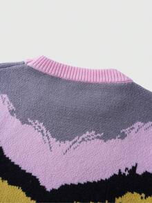 ROMWE MEN Street Life Men's Contrast Color Pattern Loose Fit Crew Neck Long Sleeve Sweater - Multicolor - View 6