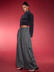 Normani Quần ống rộng cạp trễ màu xám họa tiết chuối phong cách hippie cổ điển Y2K dạo phố mùa hè cho nữ - Màu xám đen - Xem 4