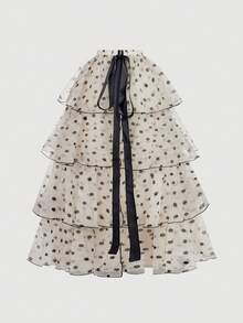 SHEIN MOD Váy 2 trong 1 họa tiết chấm bi cổ điển tuyệt đẹp có thể tháo rời nhiều chân váy - Phong cách cung điện, Váy sinh nhật, Váy đi biển, Váy xếp ly - Màu be - Xem 8