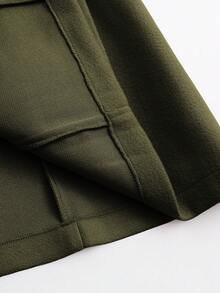 SHEIN Clasi 加大码系带拉链交叉裹身优雅长袖大衣 - 軍綠色 - 查看 3
