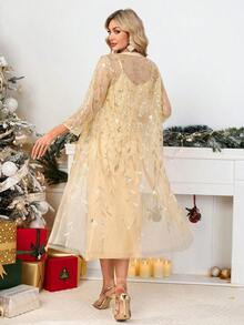 Gownix Gold Lace Jacket And Dress Elegant Ladies Suit, Suitable For Parties, Business Gatherings, Christmas - Gold - View 6