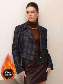Modelyn Vintage Plaid Collar Zip Up Short  For Women - Multicolor - View 3