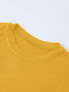 Almamuse 姜黄色加大码女式长袖修身圆领T恤 - 芥末黃 - 查看 4