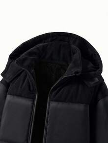 Vacaura 1 件男童黑色连帽柔软棉服，适合冬季、户外运动、摄影、学校、郊游和各种场合