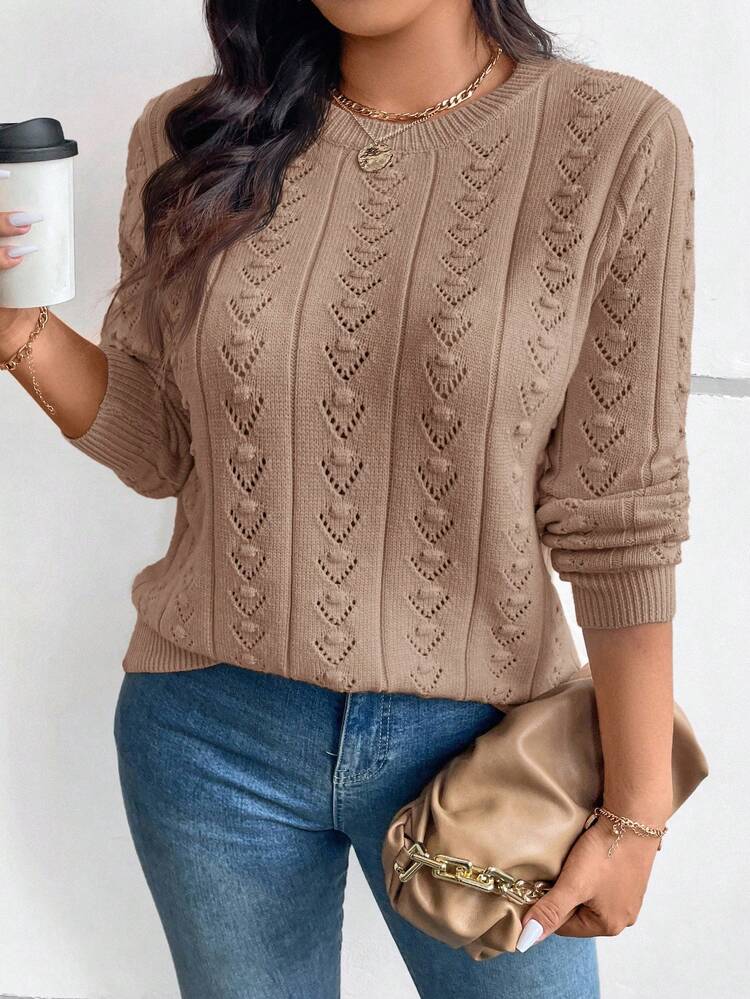 プラスサイズ ウィンター カジュアル エレガント ニット フローラルパターン フィッテッド ラウンドネック セーター プルオーバー、仕事、ショッピング、バカンス、パーティー、音楽フェス、ホームウェア、入学式などに適したベースレイヤーまたはアウターウェアとして使えます。ギフトにもおすすめです。