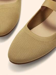 CUCCOO BASICS Pantofi Mary Jane cu vârf rotund, elastici, confortabili și respirabili, cu dungi de culoare migdale, potriviți pentru naveta zilnică și ținute casual