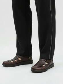 Sandalias de hombre transpirable costura reforzada punta cerrada suela baja estilo casual verano - Marrón - Ver 3