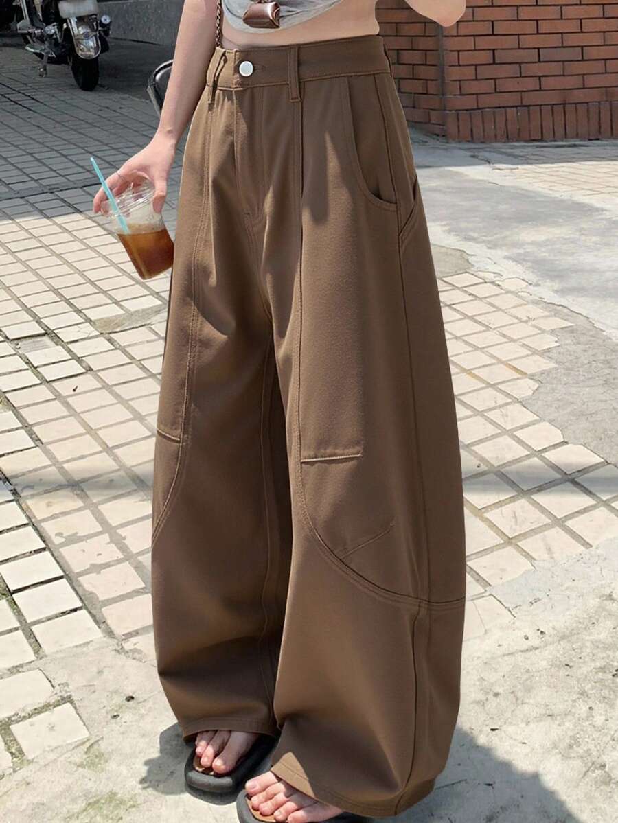 DAZY 女式标准腰哈伦裤设计休闲牛仔裤 - 卡其色 - 查看 1