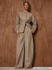 MUSERA Extreme Wide Leg Pleated Suit Co-Ord Trousers Only Cute Date Night Going Out  Night Out Work Office Clean Cut  Party Elegant Valentines Day Spring - Khaki - View 1