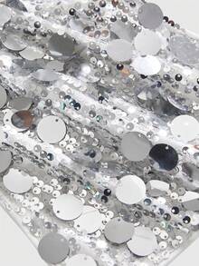 ROMWE Grunge Punk 朋克摇滚天后派对，音乐节新年服装，露背性感亮片十字架吊坠女士背心，Y2K千禧年 - 銀色 - 查看 4