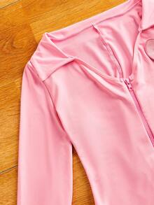 1pc Women's Sexy Lace Patchwork Lingerie Dress & 1 Pair Bow Fishnet Stockings - Pink - View 10