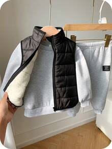 SHEIN 3件套男女宝宝可爱百搭休闲抓绒连帽运动套装，包括运动裤、加厚背心外套，男女宝宝通用，适合秋冬季户外活动、滑雪等。 - 彩色 - 查看 5