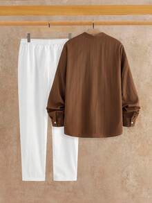 Manfinity VCAY Men's Solid Color Casual Long Sleeve Shirt And Pants Set - Multicolor - View 2