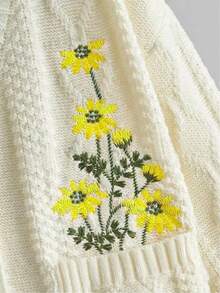 Flirla Plus Size Women's V-Neck Floral Embroidered Batwing Casual Cardigan, Fall/Winter Autumn