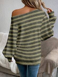 EMERY ROSE Women's Casual Striped Off-Shoulder Sweater, Suitable For Autumn/Winter - Multicolor - View 2