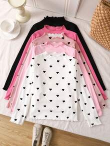 SHEIN Tops de manga larga de punto elástico de unicolor, básicos informales para niñas preadolescentes. Múltiples piezas, ideales para uso casual, diario y escolar en otoño e invierno. Imprescindible y versátil.