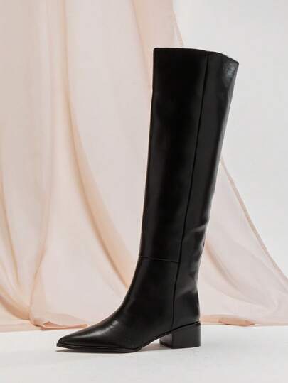 SHUZIA Women Chic Winter Casual Minimalist Point Toe Block Heel Over Knee Boots For Christmas