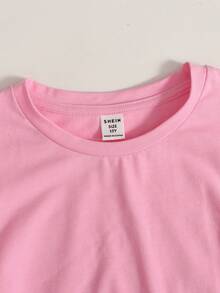 SHEIN Girlism Camiseta con diseño fruncido y coletero para niñas preadolescentes, moda casual versátil para uso diario - Rosa Pálido - Ver 5