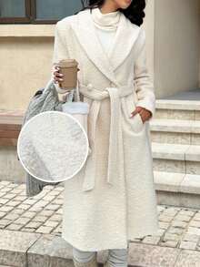 SHEIN EZwear 女士冬季感恩节外套，休闲百搭白色大衣，秋冬季 - 白色 - 查看 4