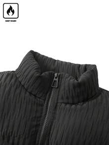 Manfinity CasualCool Áo khoác nam cổ đứng màu đen có khóa kéo, đệm lót, thiết kế xếp ly, phong cách đường phố thường ngày, đa năng, quà tặng bạn trai, áo khoác ngoài - màu đen - Xem 3