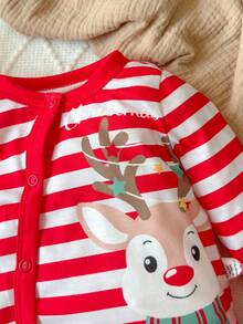 新生女婴可爱针织圣诞卡通图案长袖连体衣 - 紅色 - 查看 6